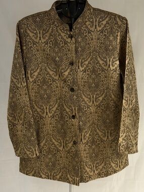Additions Chico's Size 2 Paisley Taupe & Brown Blazer Jacket Business Church NEW